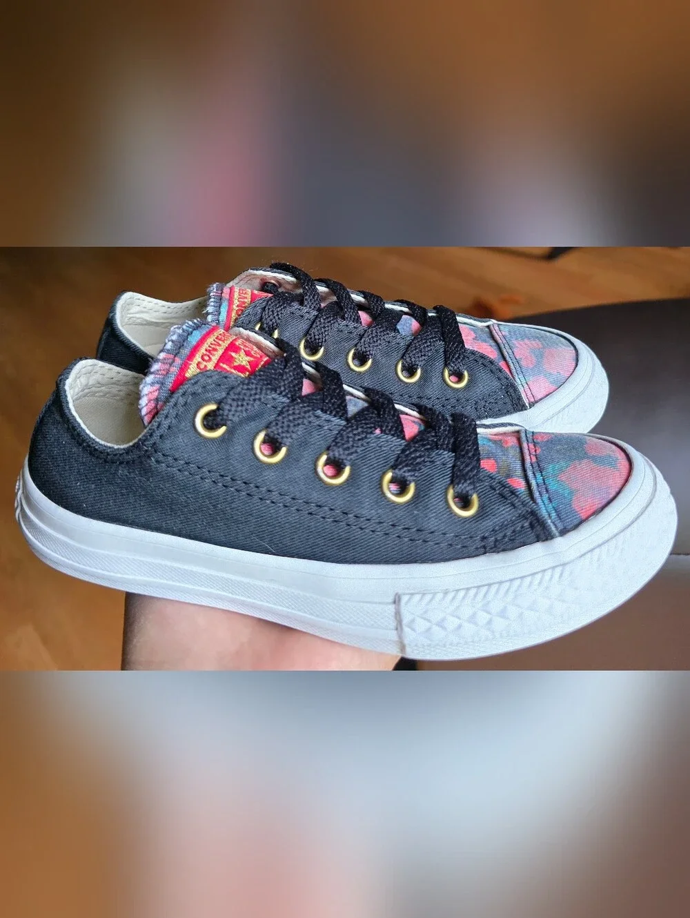 Sz 12 Toddler Girl's CONVERSE CTAS OX 'Black Cherry Red Floral' Low Top Shoes